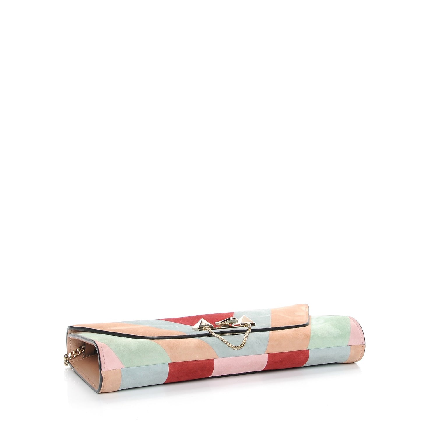 Suede Chevron Demilune Chain Clutch Multicolor