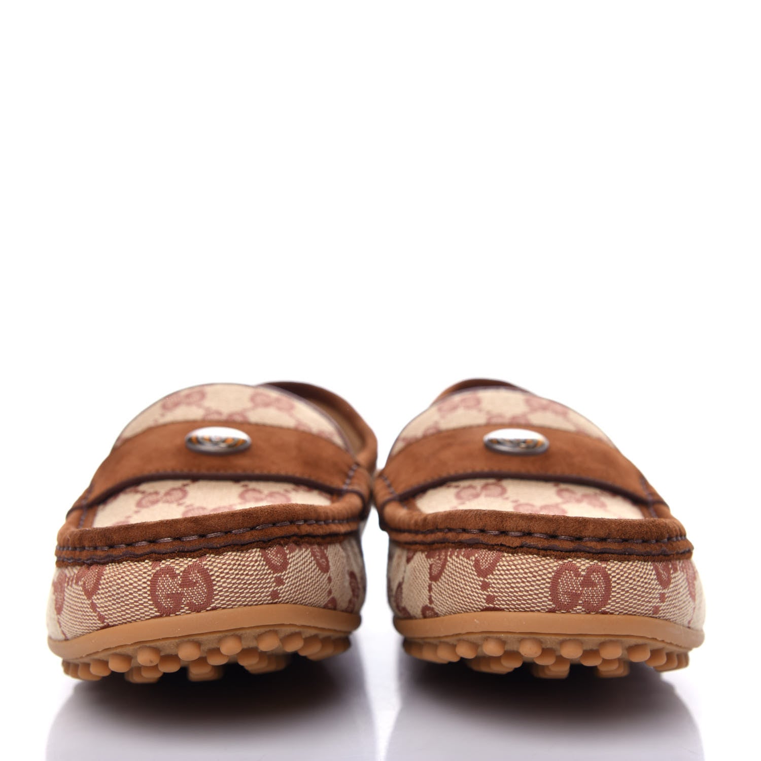 Gucci GG Monogram Suede Mens Driver Loafers 8 Beige Ruggine Cuir 2 of 12