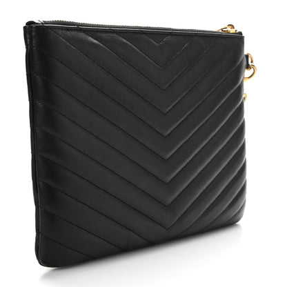 Saint Laurent Calfskin Matelasse Chevron Monogram A5 Wristlet Black 3 of 7