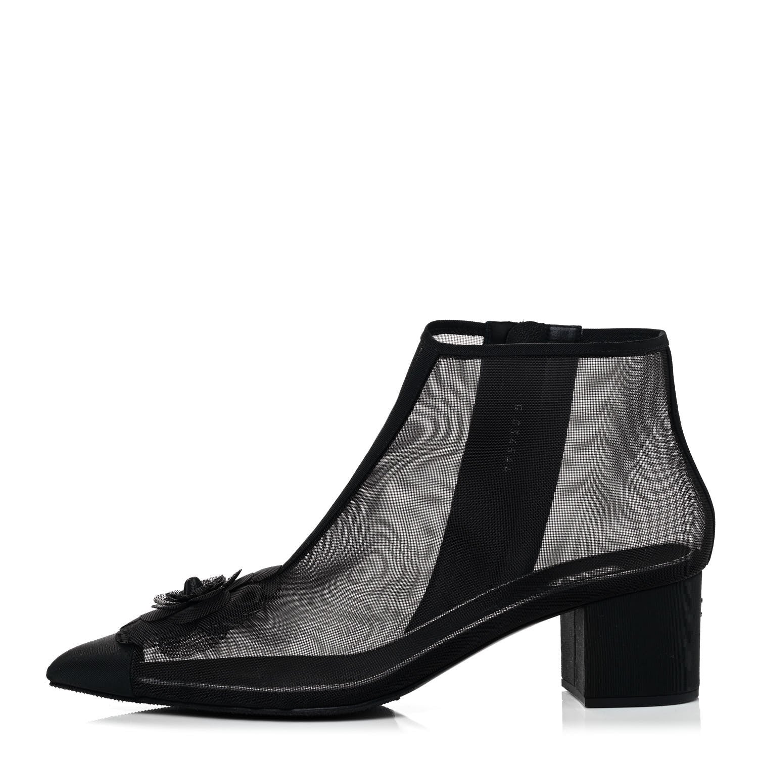 Chanel Mesh Grosgrain Camellia Short Boots 39.5 Black 1 of 8