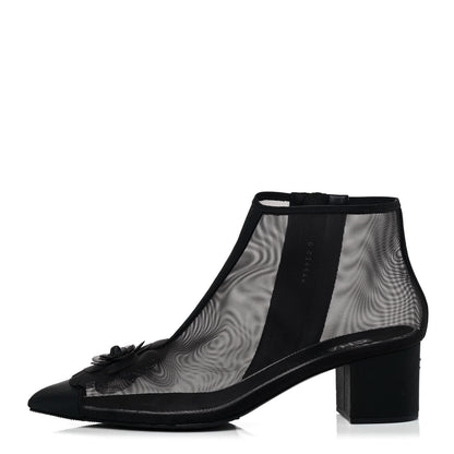 Chanel Mesh Grosgrain Camellia Short Boots 39.5 Black 1 of 8