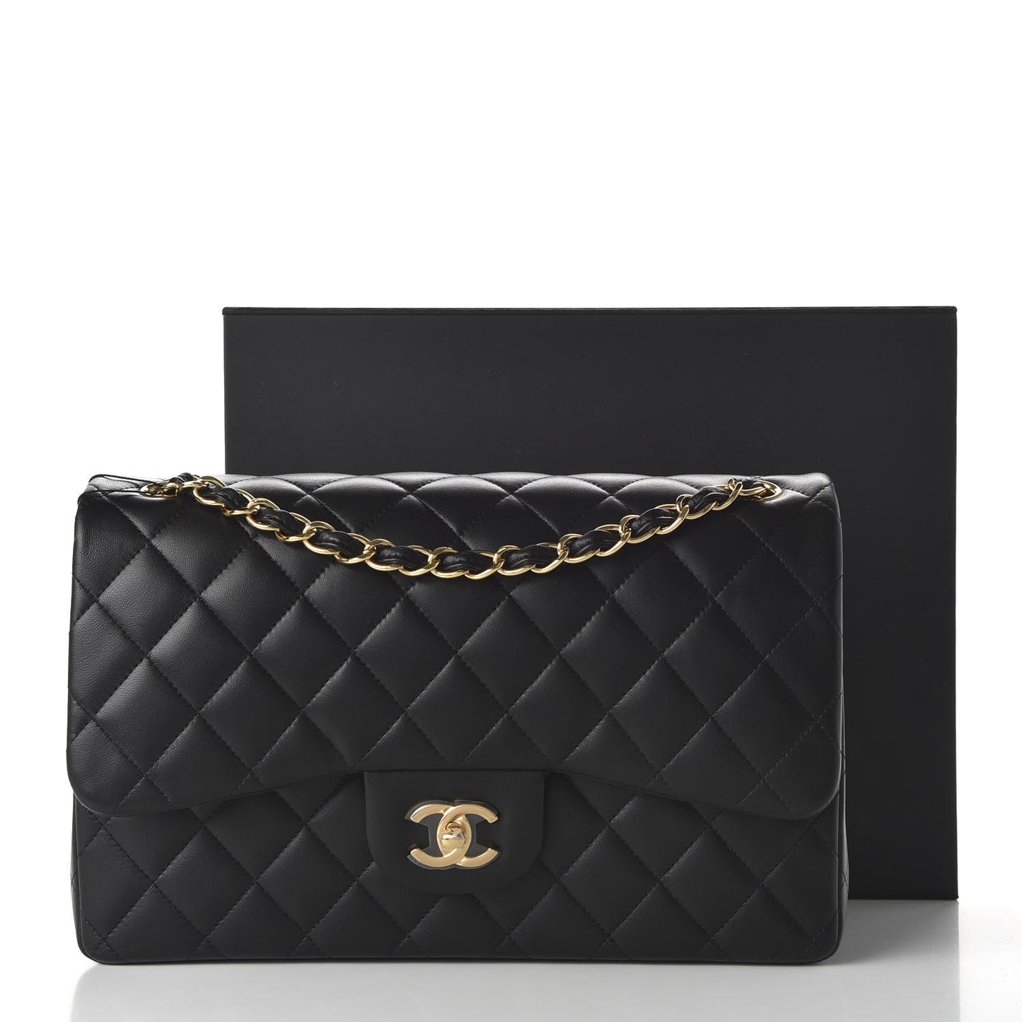 Lambskin Quilted Jumbo Double Flap Black