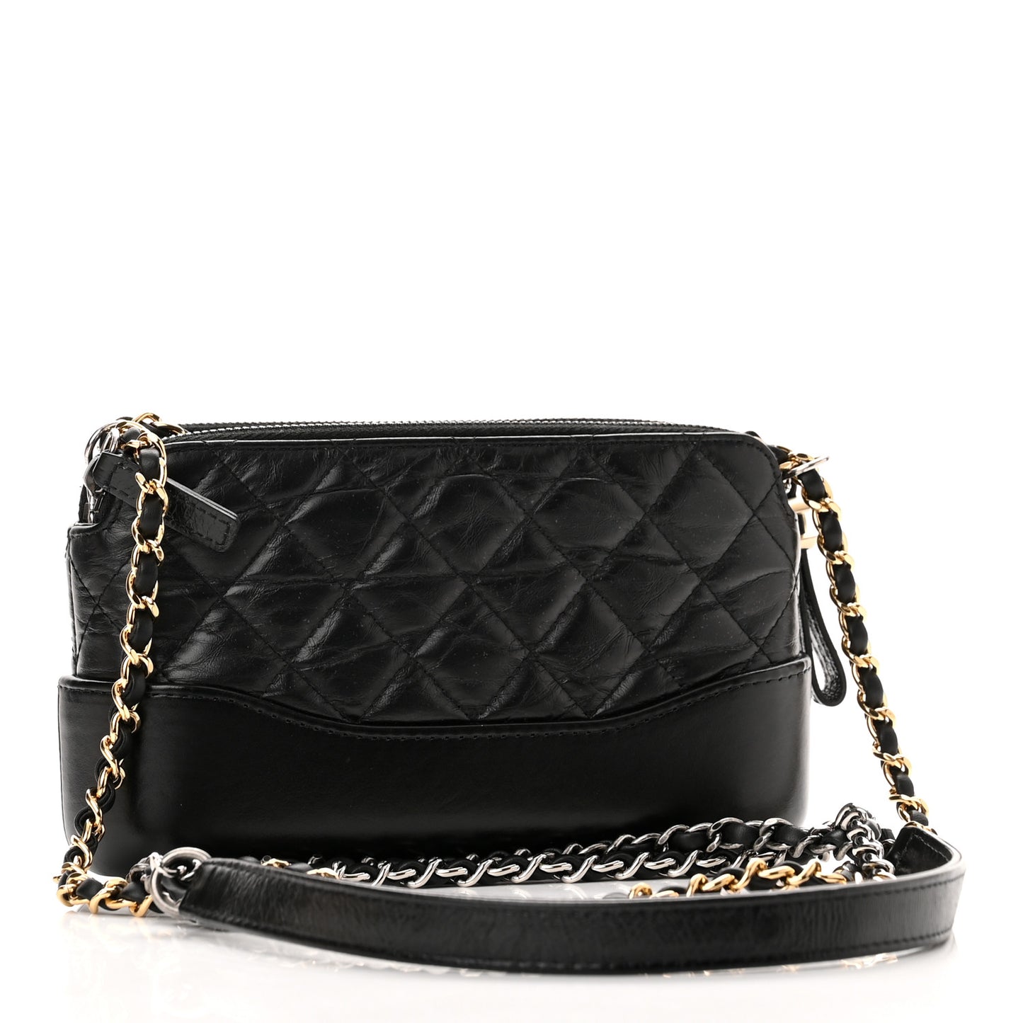Aged Calfskin Quilted Small Gabrielle Clutch With Chain Black