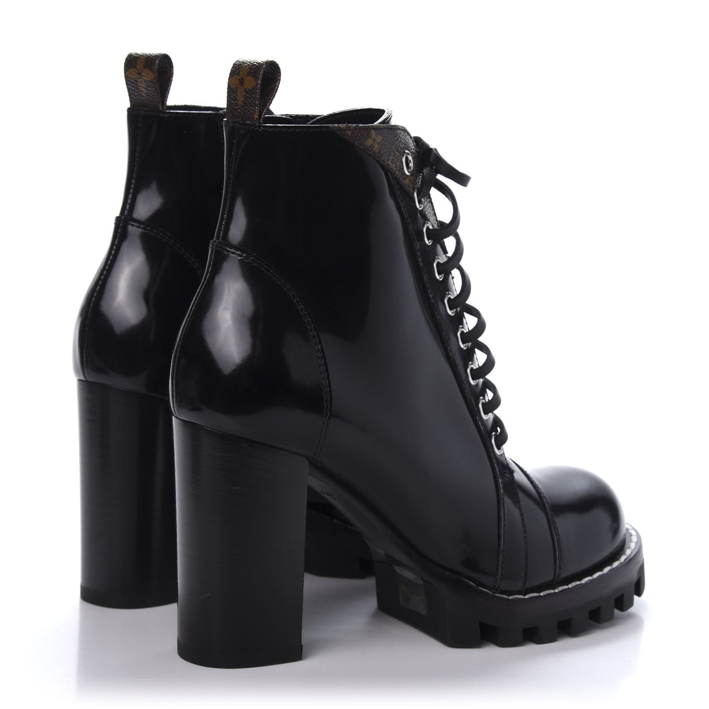 Patent Calfskin Monogram Star Trail Ankle Boots 37 Black
