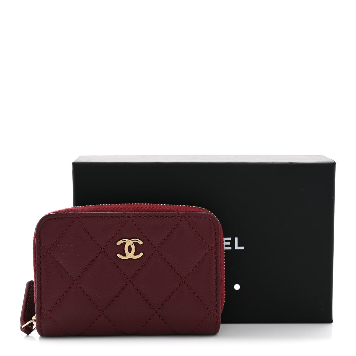 Chanel Caviar Quilted Zip Around Coin Purse Burgundy 8 of 8