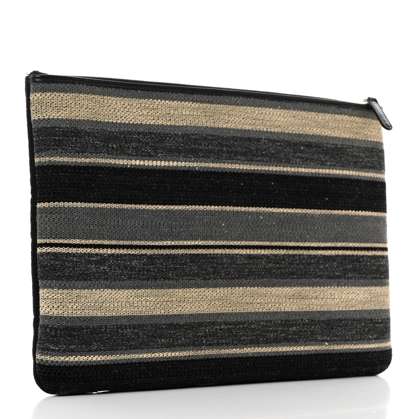 Striped Canvas Large Deauville Pouch Clutch Black