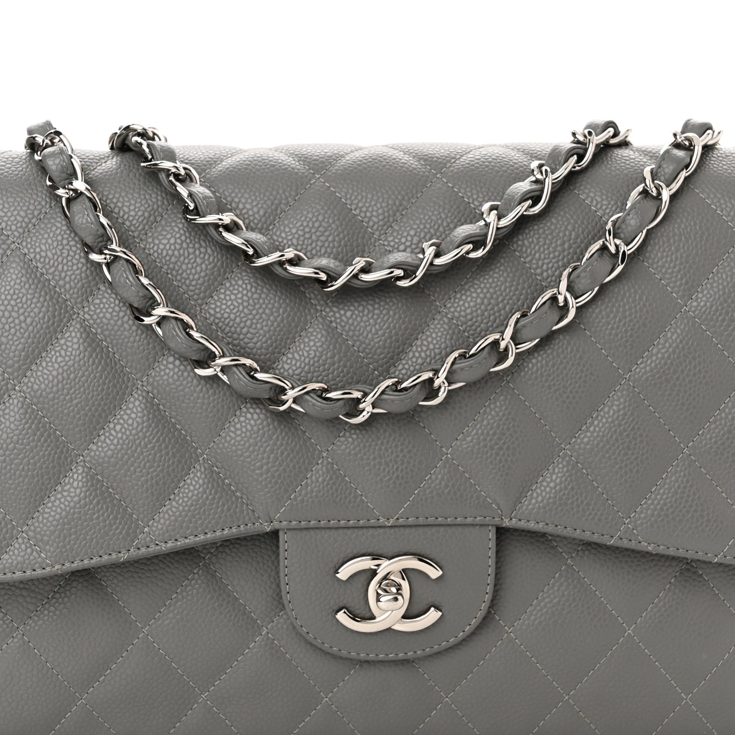 Caviar Quilted Jumbo Single Flap Grey