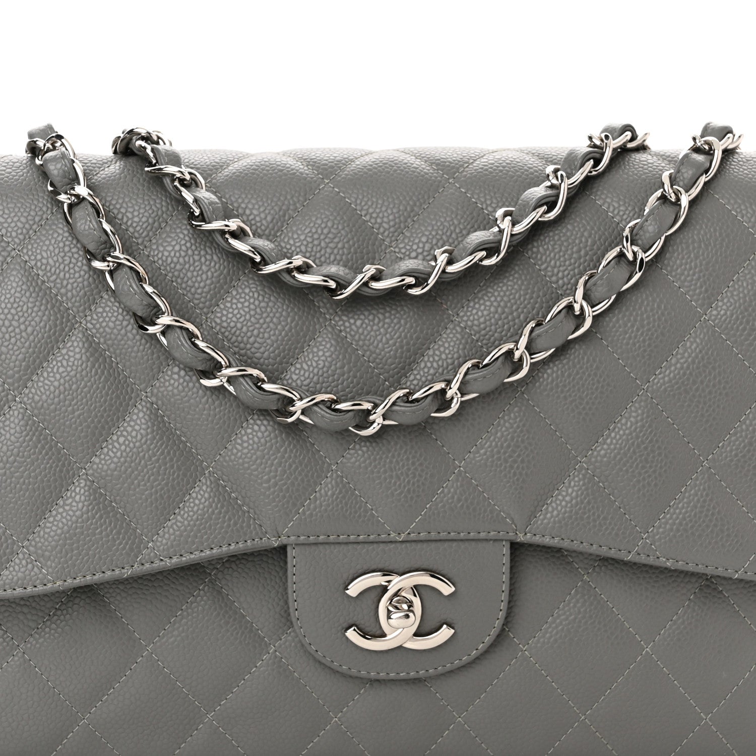 Chanel Caviar Quilted Jumbo Single Flap Grey 8 of 10