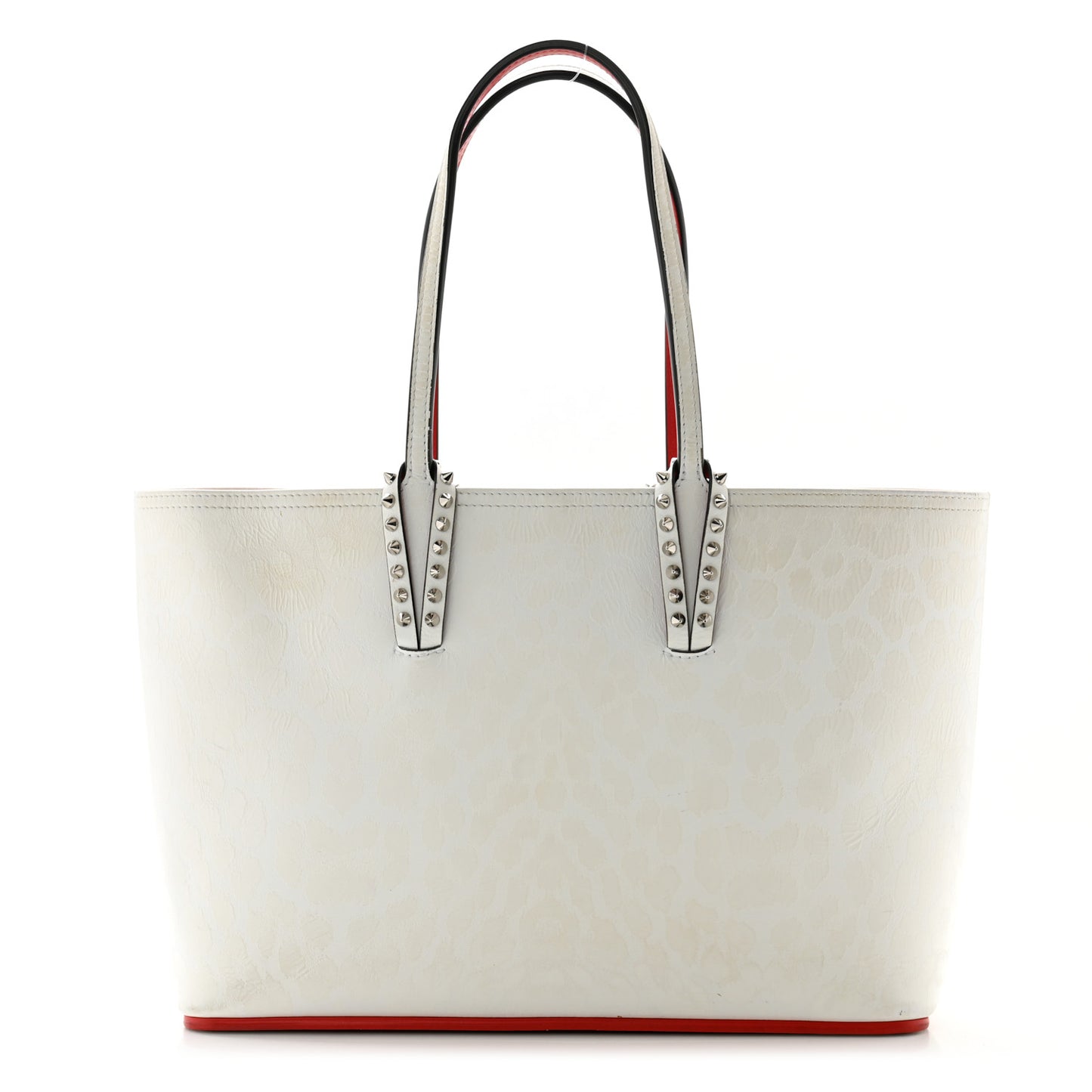Calfskin Leopard Print Spikes Small East West Cabata Tote Snow