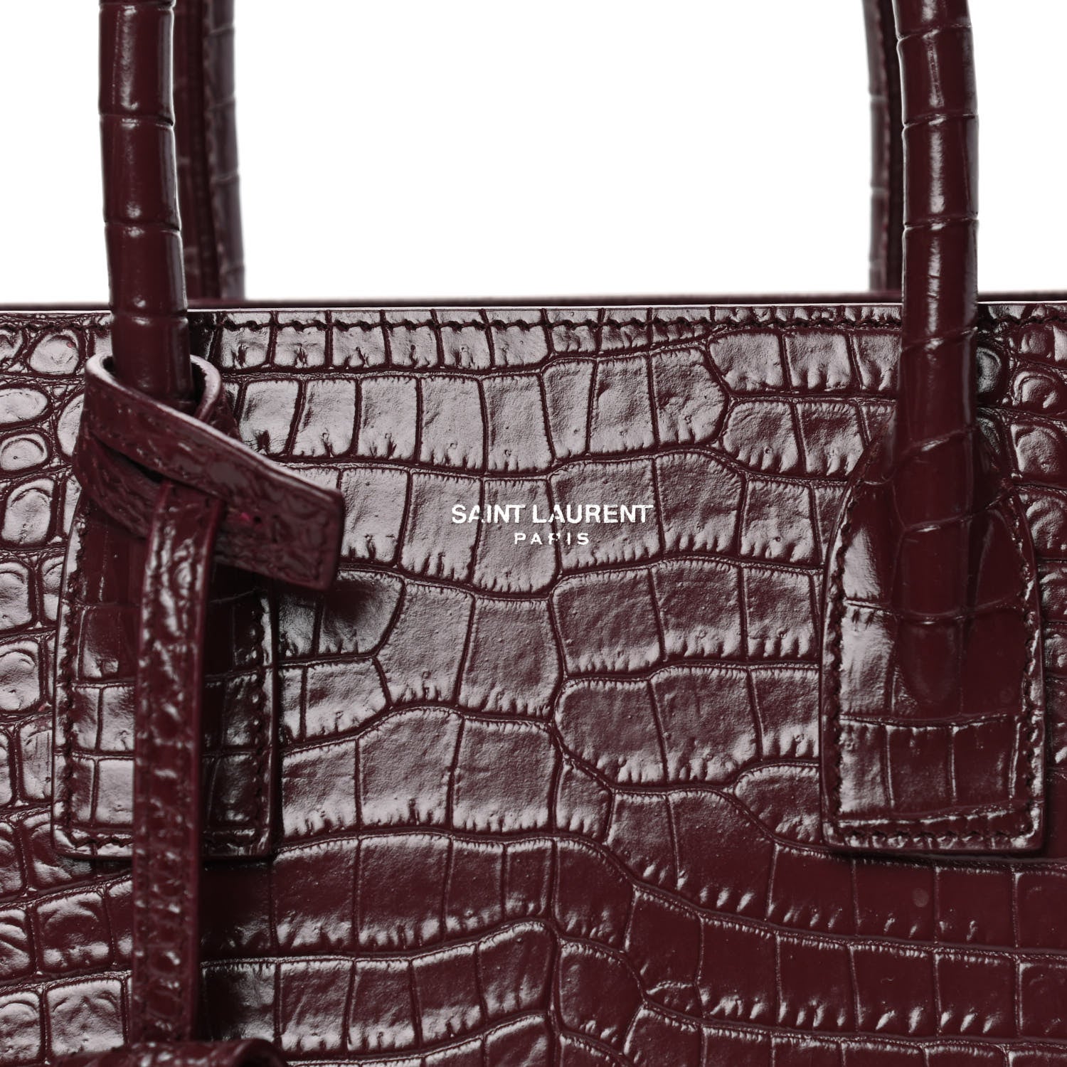 Saint Laurent Calfskin Crocodile Embossed Baby Sac De Jour Bordeaux 7 of 8
