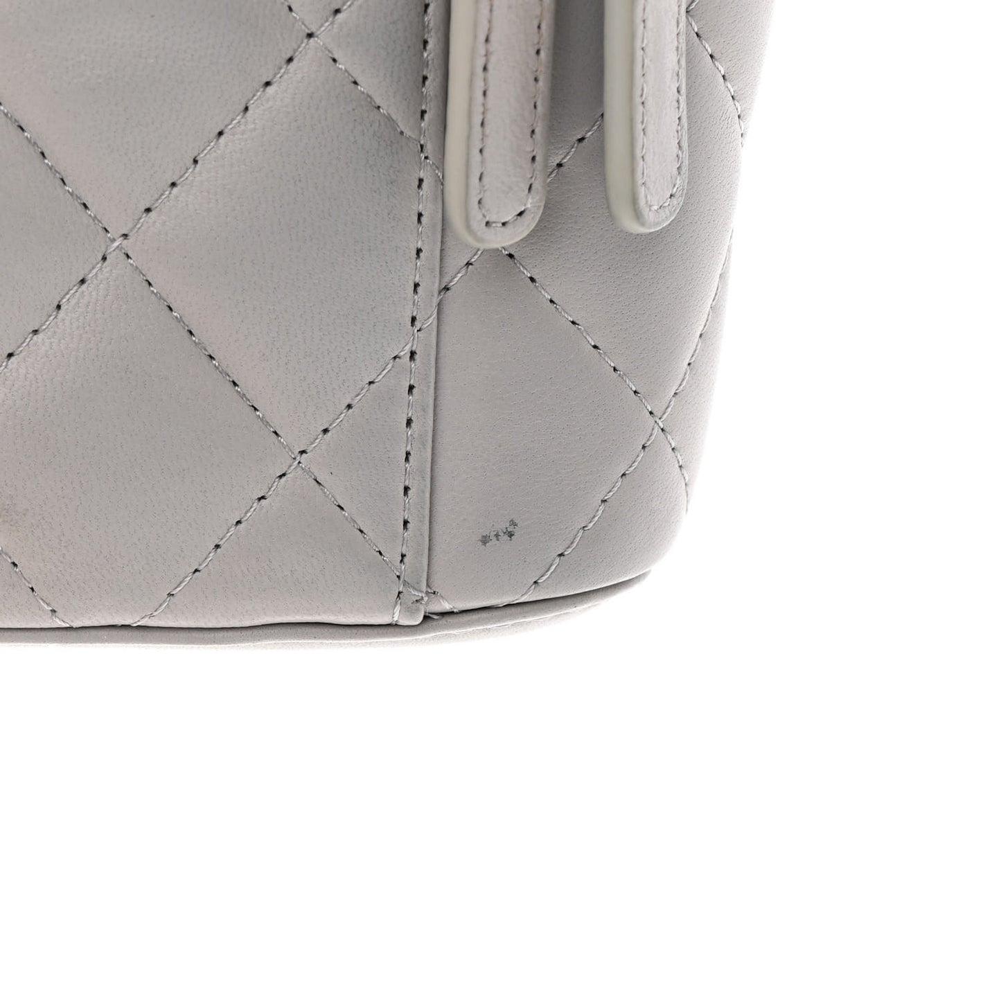 Lambskin Quilted Top Handle Mini Vanity Case With Chain Grey