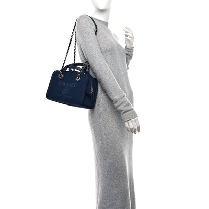 Chanel Mixed Fibers Small Deauville Bowling Bag Navy Blue 2 of 9
