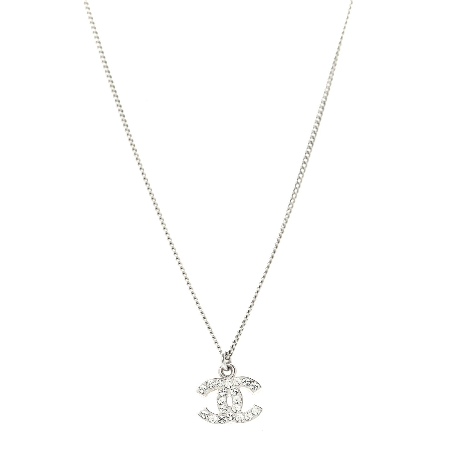 Chanel Crystal Timeless CC Necklace Silver 1 of 7