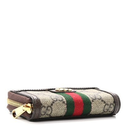 Gucci GG Supreme Monogram Textured Dollar Calfskin Web Ophidia Zip Around Card Case Wallet Beige Ebony New Acero 4 of 8