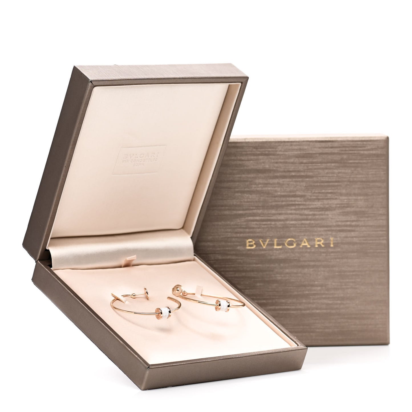 18K Rose Gold White Ceramic Large B.Zero1 Hoop Earrings