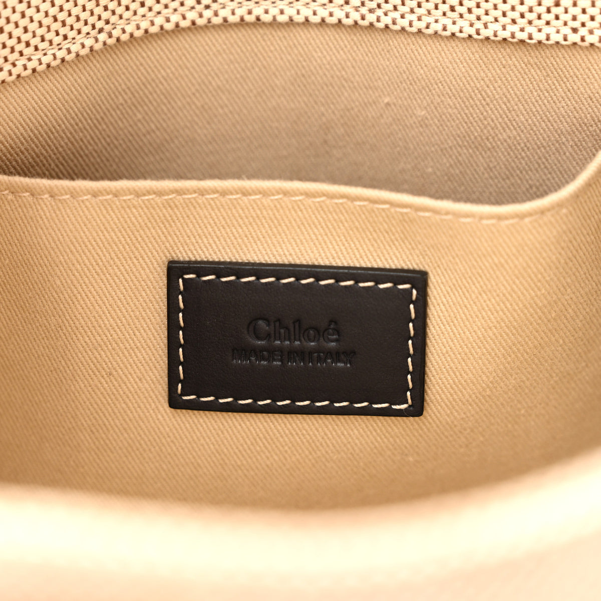 Chloe Linen Calfskin Small Woody Ribbon Tote White Black 6 of 14
