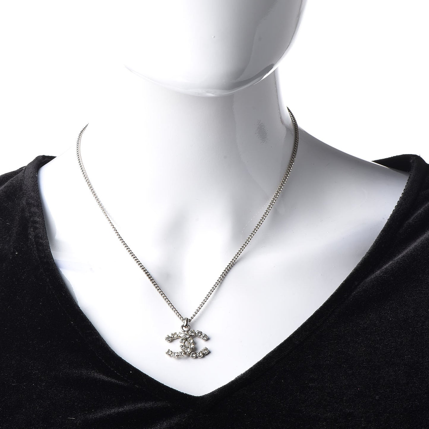 Crystal CC Pendant Necklace Silver