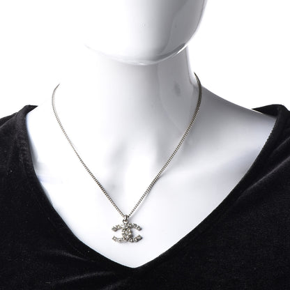 Chanel Crystal CC Pendant Necklace Silver 2 of 4