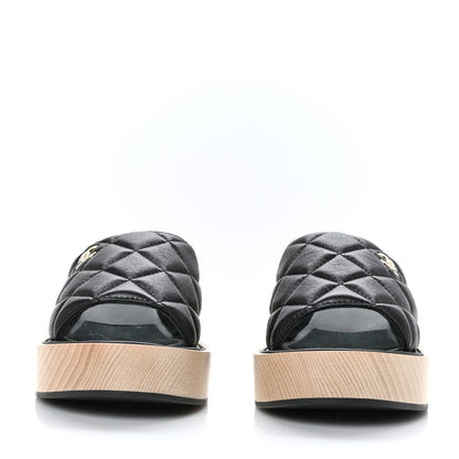 Chanel Lambskin Quilted CC Slip On Platform Sandals 41 Black 2 of 8