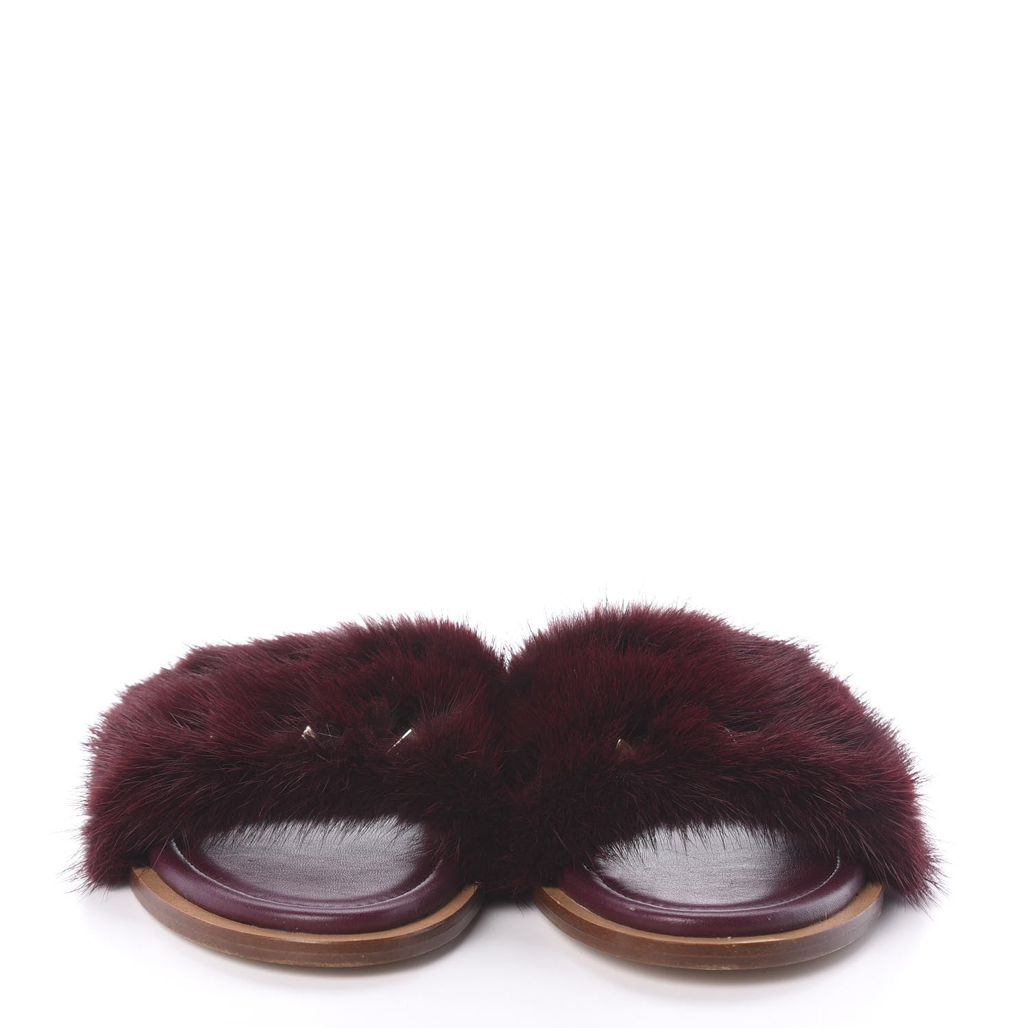 Valentino Garavani Mink Fur Rockstud Flat Slide Sandals 37 Rubino 2 of 7