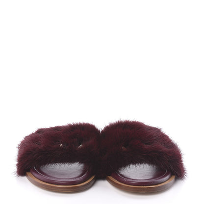 Valentino Garavani Mink Fur Rockstud Flat Slide Sandals 37 Rubino 2 of 7