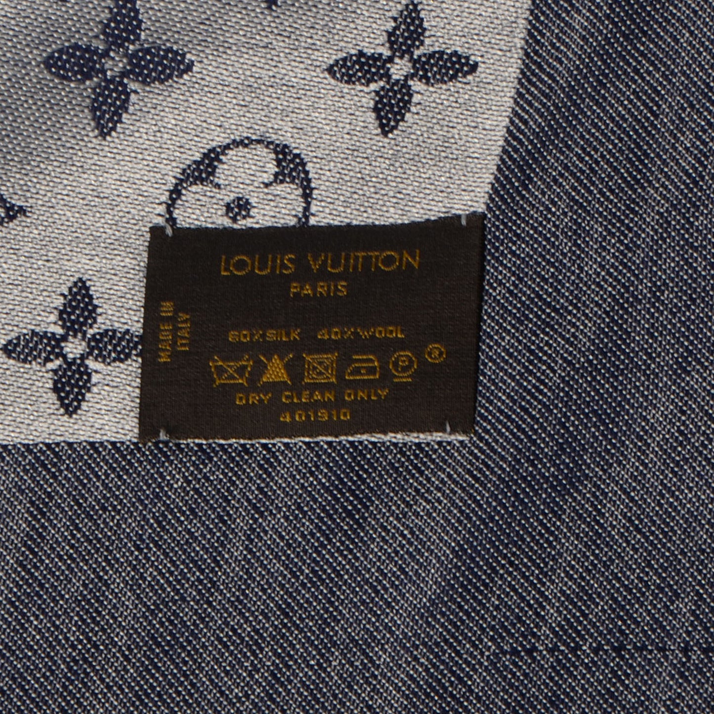 Silk Wool Monogram Denim Shawl Blue