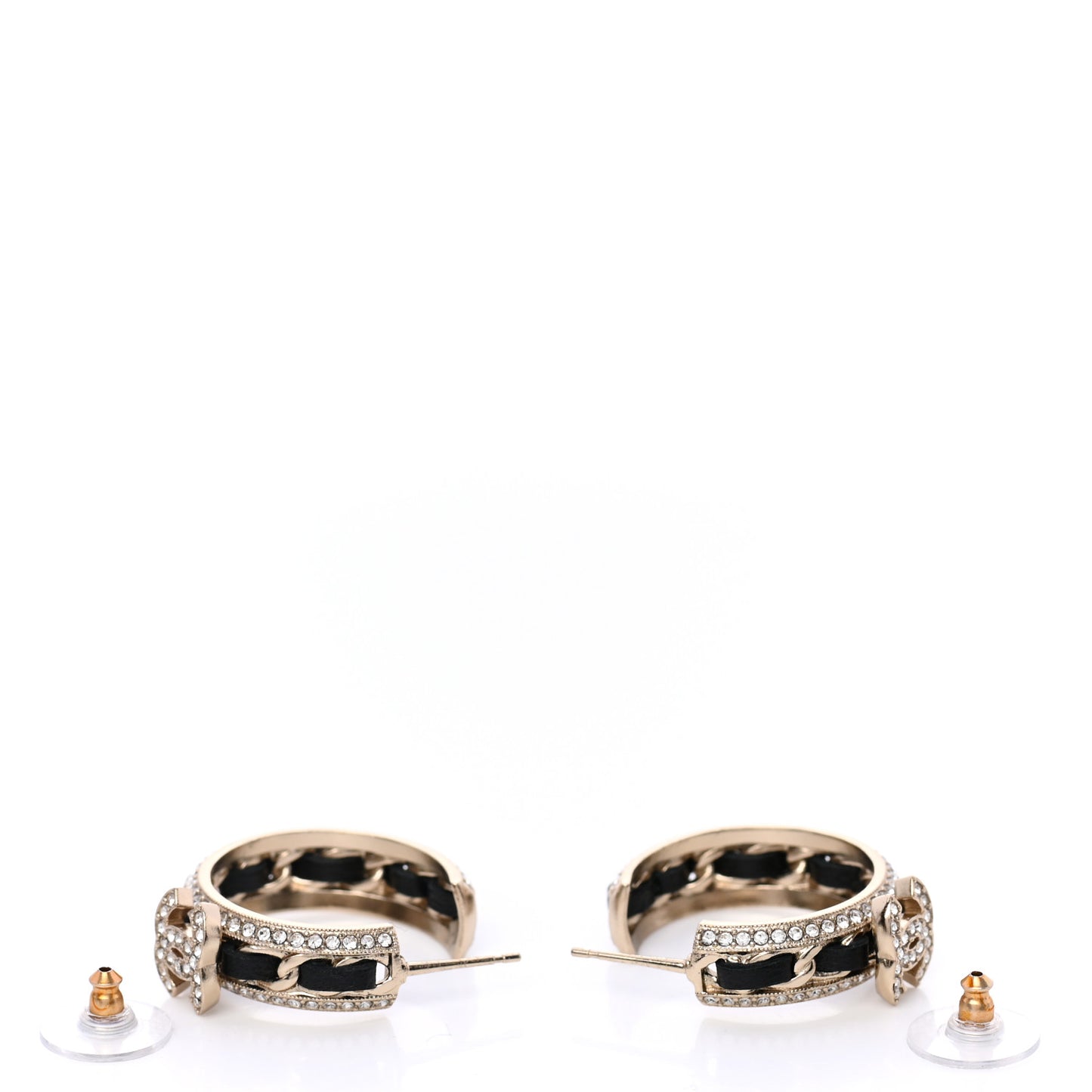 Crystal Lambskin CC Chain Hoop Earrings Gold Black