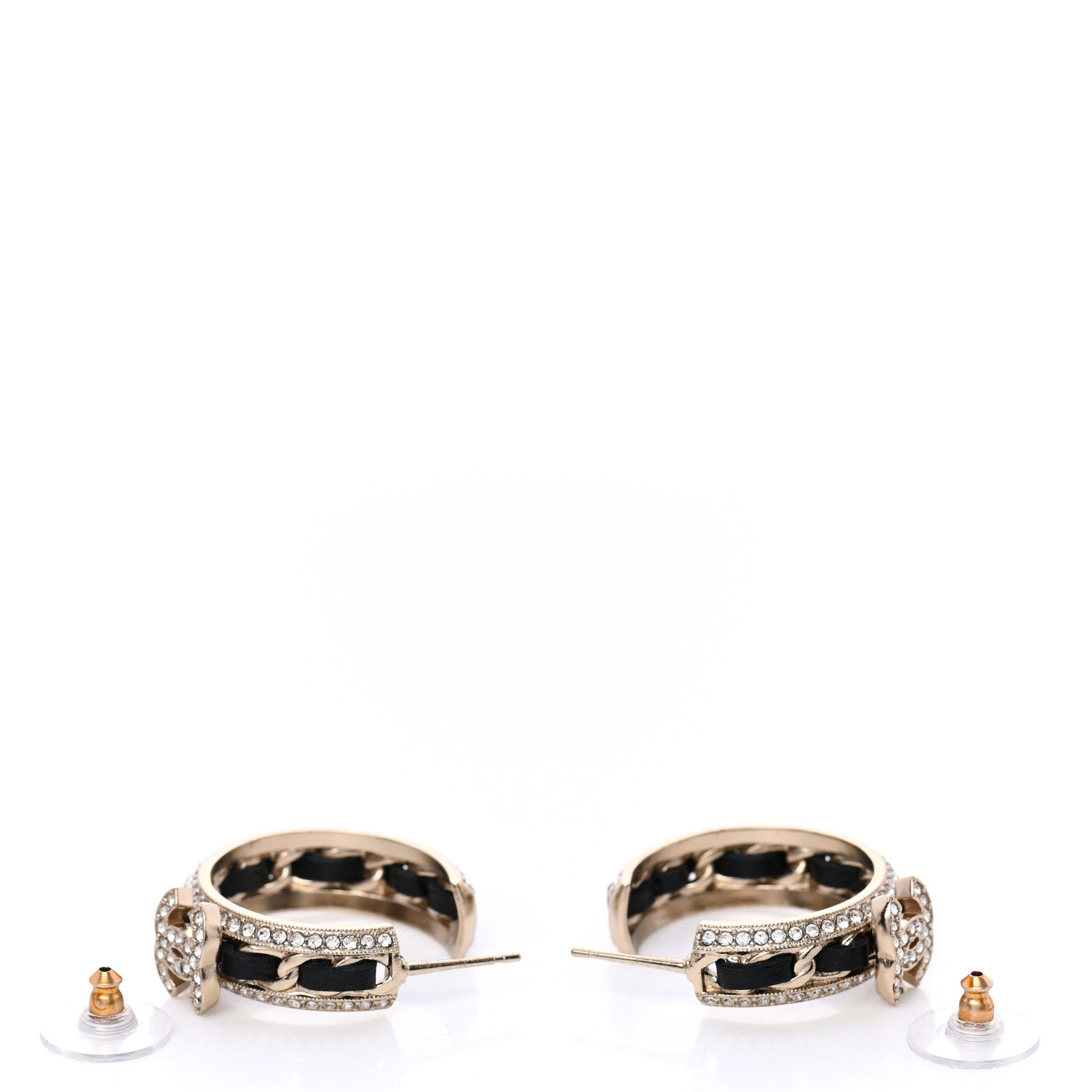 Chanel Crystal Lambskin CC Chain Hoop Earrings Gold Black 3 of 5