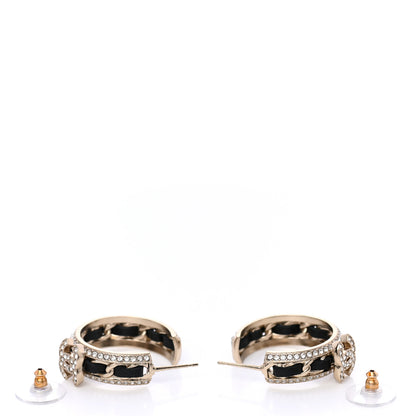 Chanel Crystal Lambskin CC Chain Hoop Earrings Gold Black 3 of 5