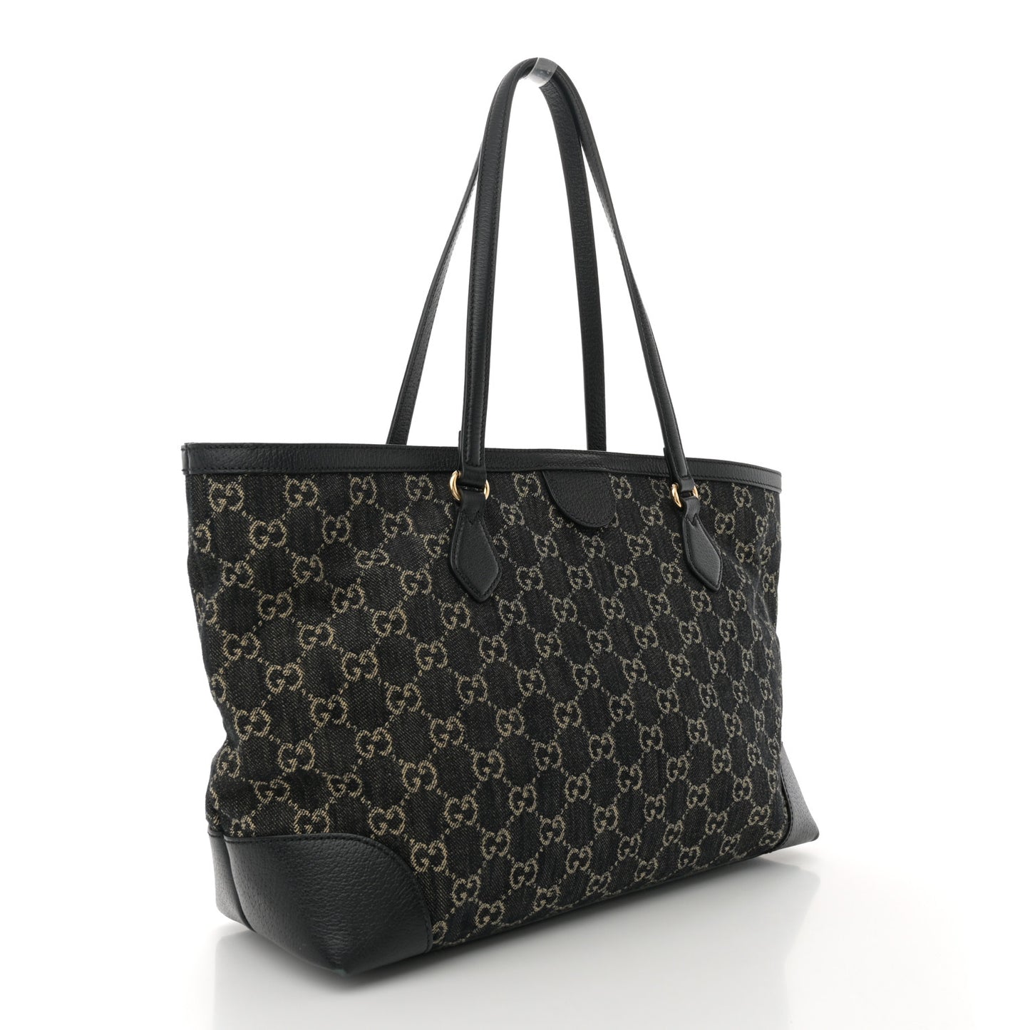 Jacquard Black Denim GG Monogram Medium Ophidia Shopping Tote Black Ivory