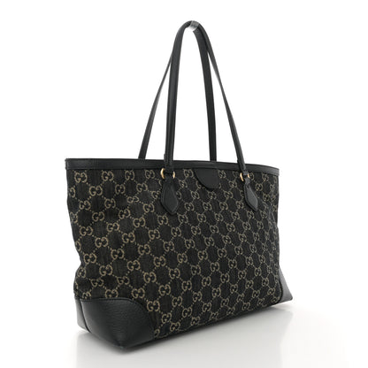 Gucci Jacquard Black Denim GG Monogram Medium Ophidia Shopping Tote Black Ivory 2 of 11