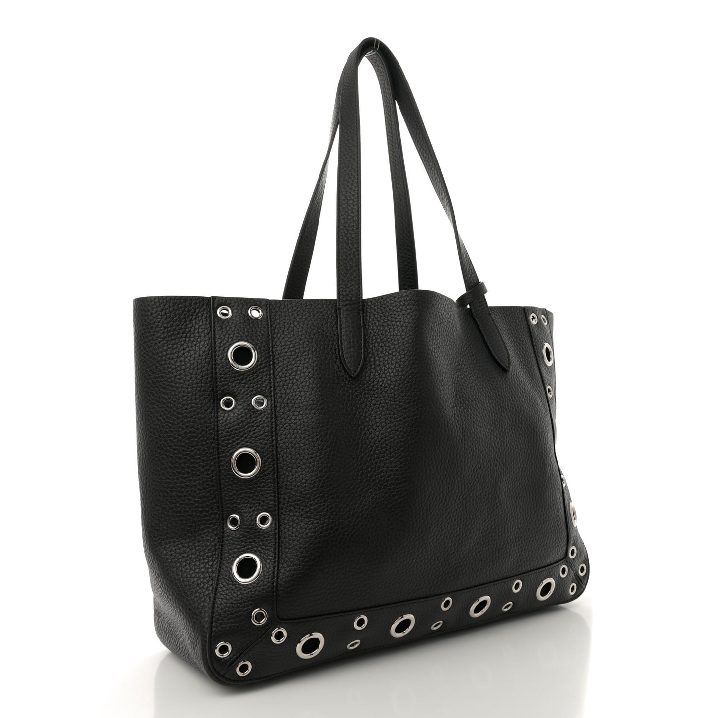 Grainy Calfskin Studded Medium Nellcote Shopping Tote Black