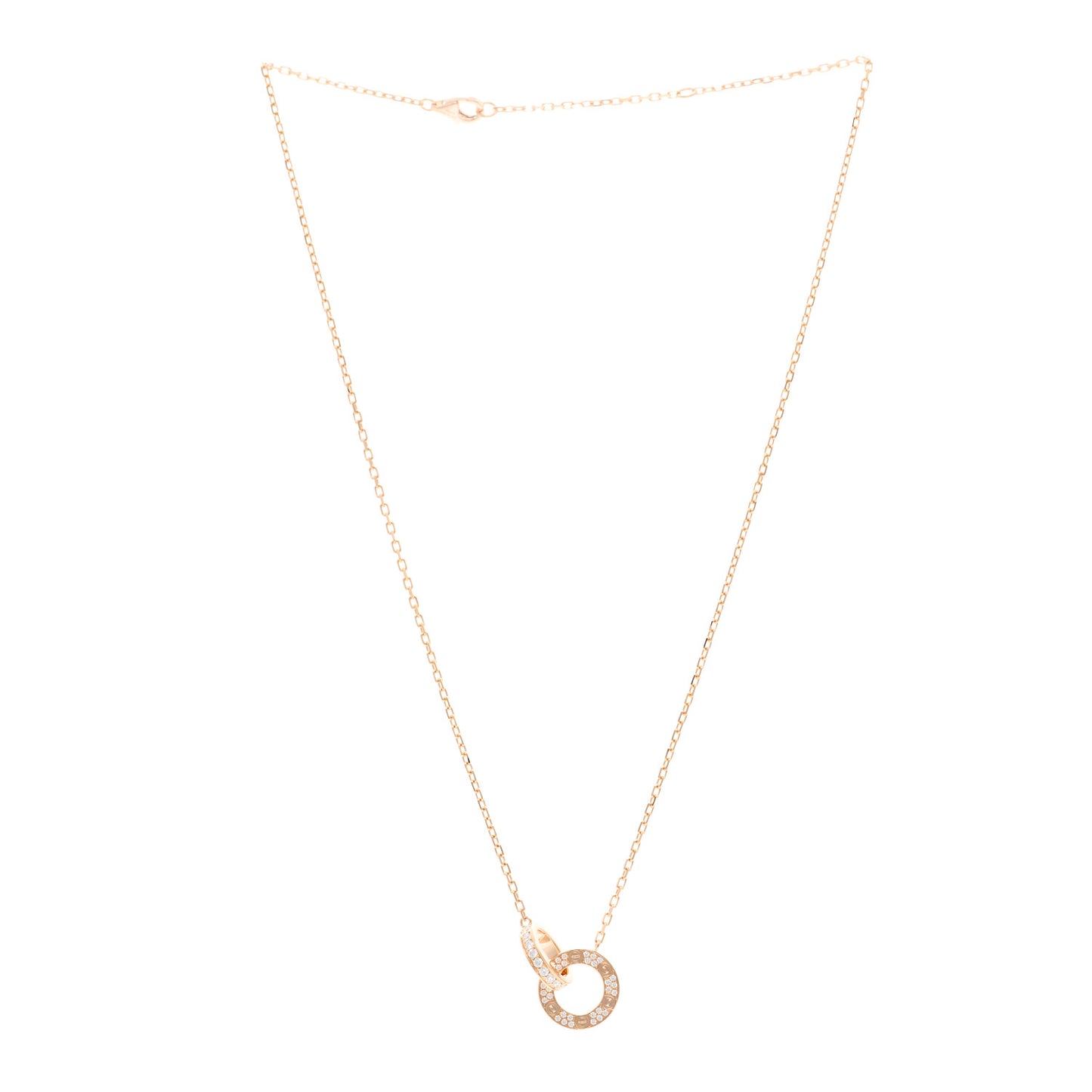 18K Pink Gold Diamond Interlocking LOVE Paved Necklace