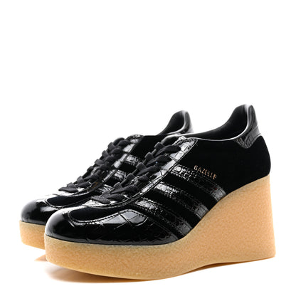 Gucci X ADIDAS Velvet Crocodile Embossed Gazelle Wedge Sneakers 40.5 Black 3 of 8