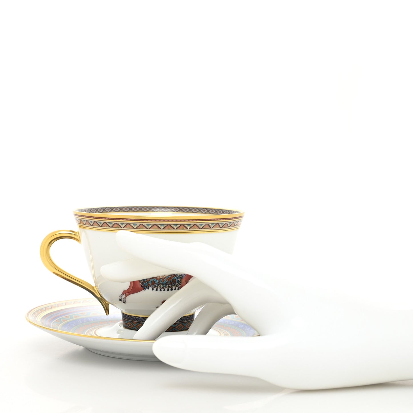 Porcelain Cheval d'Orient Tea Cup and Saucer Set of 2