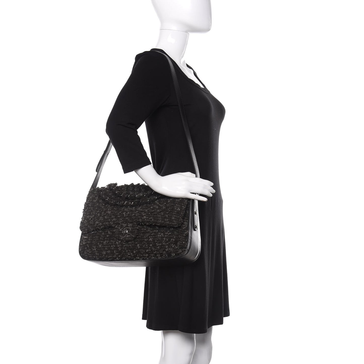 Tweed Maxi Single Flap Black Grey