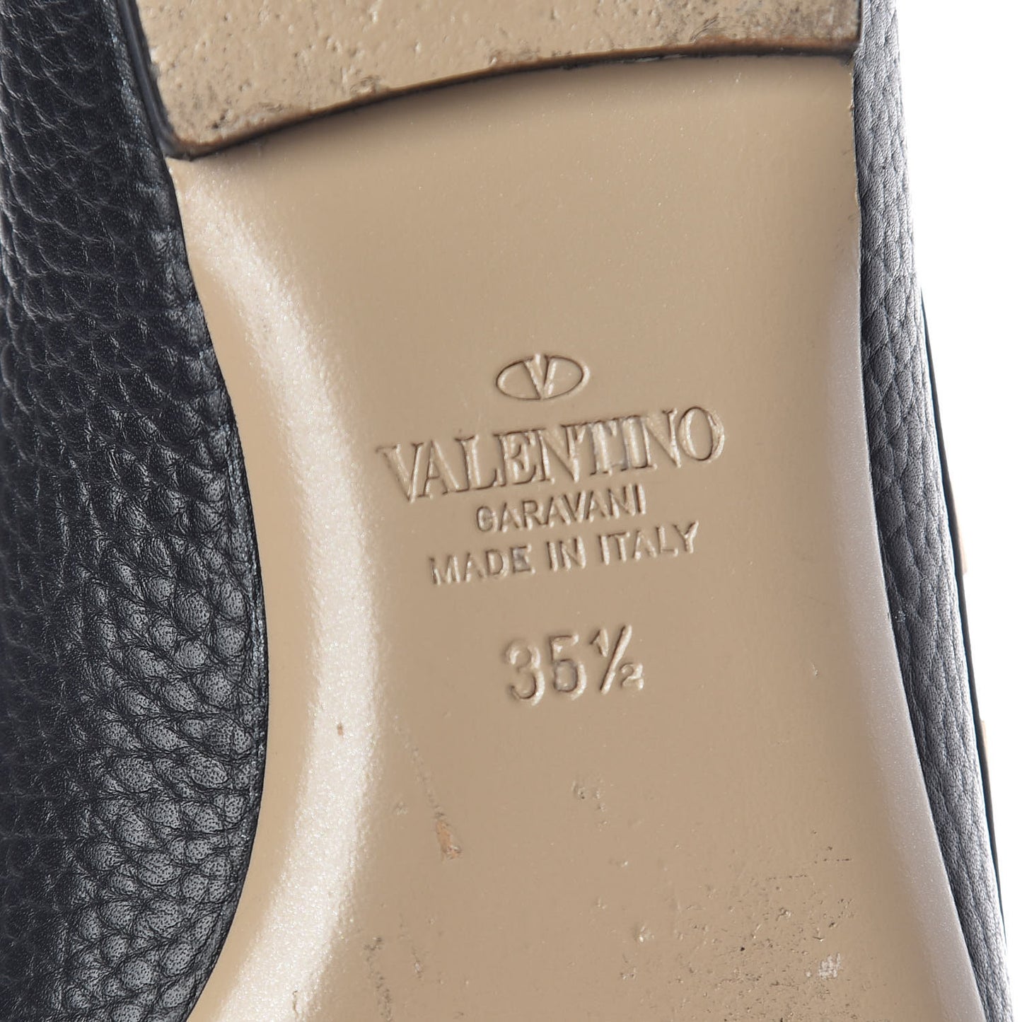 Pebbled Calfskin Rockstud Ballerina Flats 35.5 Black