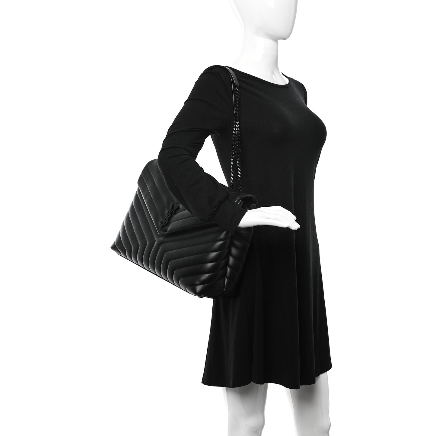 Calfskin Y Quilted Monogram Monochrome Large Loulou Chain Satchel Black