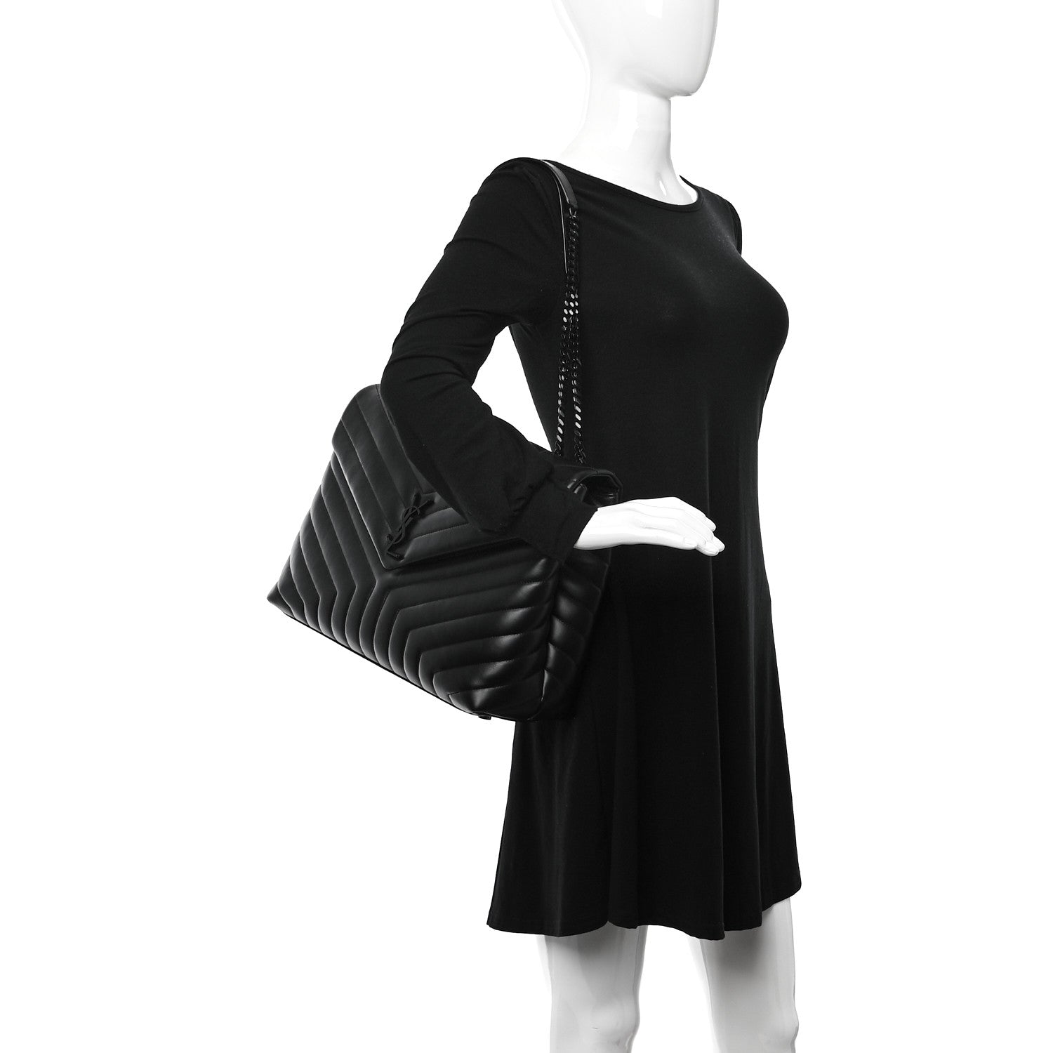 Saint Laurent Calfskin Y Quilted Monogram Monochrome Large Loulou Chain Satchel Black 2 of 12