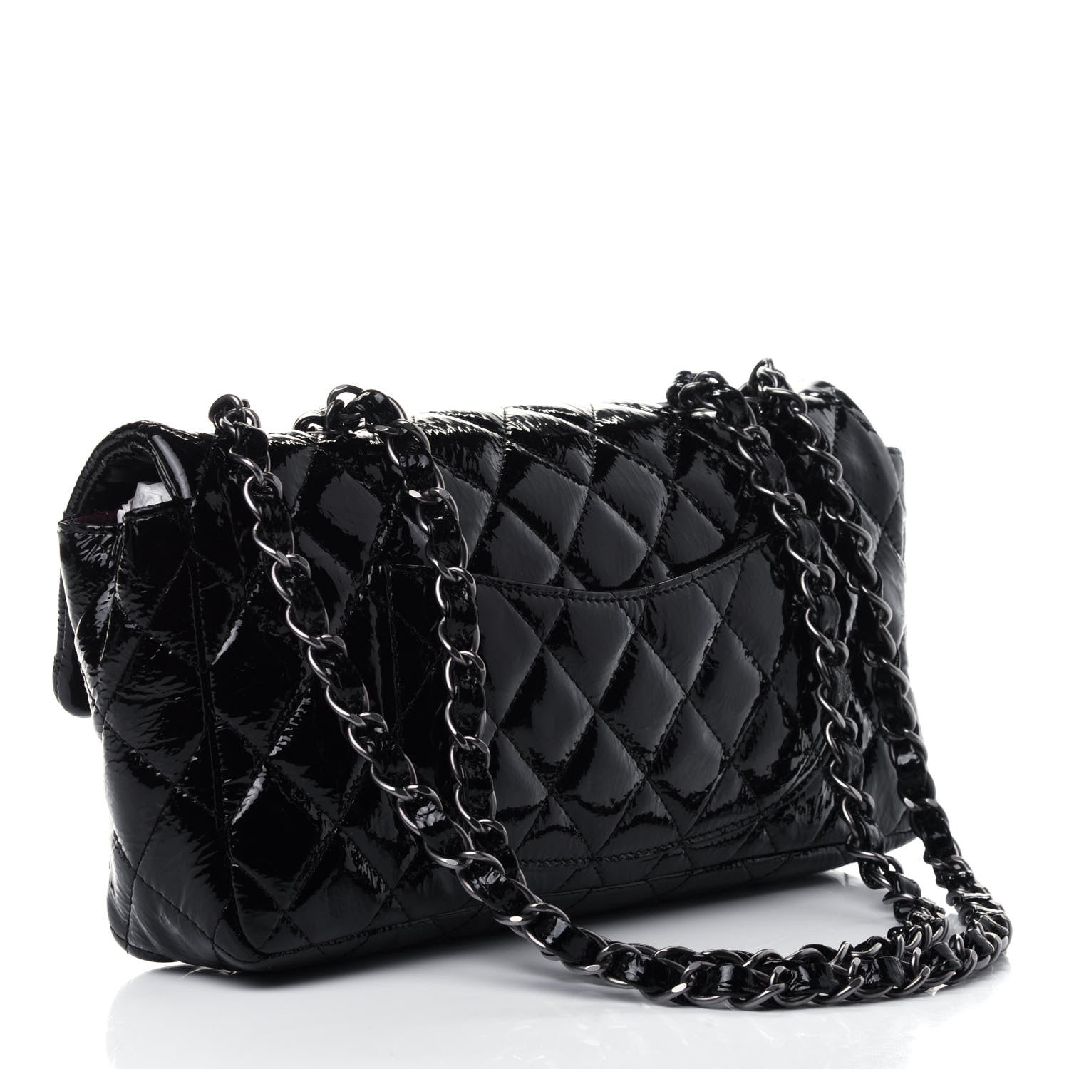 Chanel Distressed Patent Quilted East West Flap Black 2 of 5