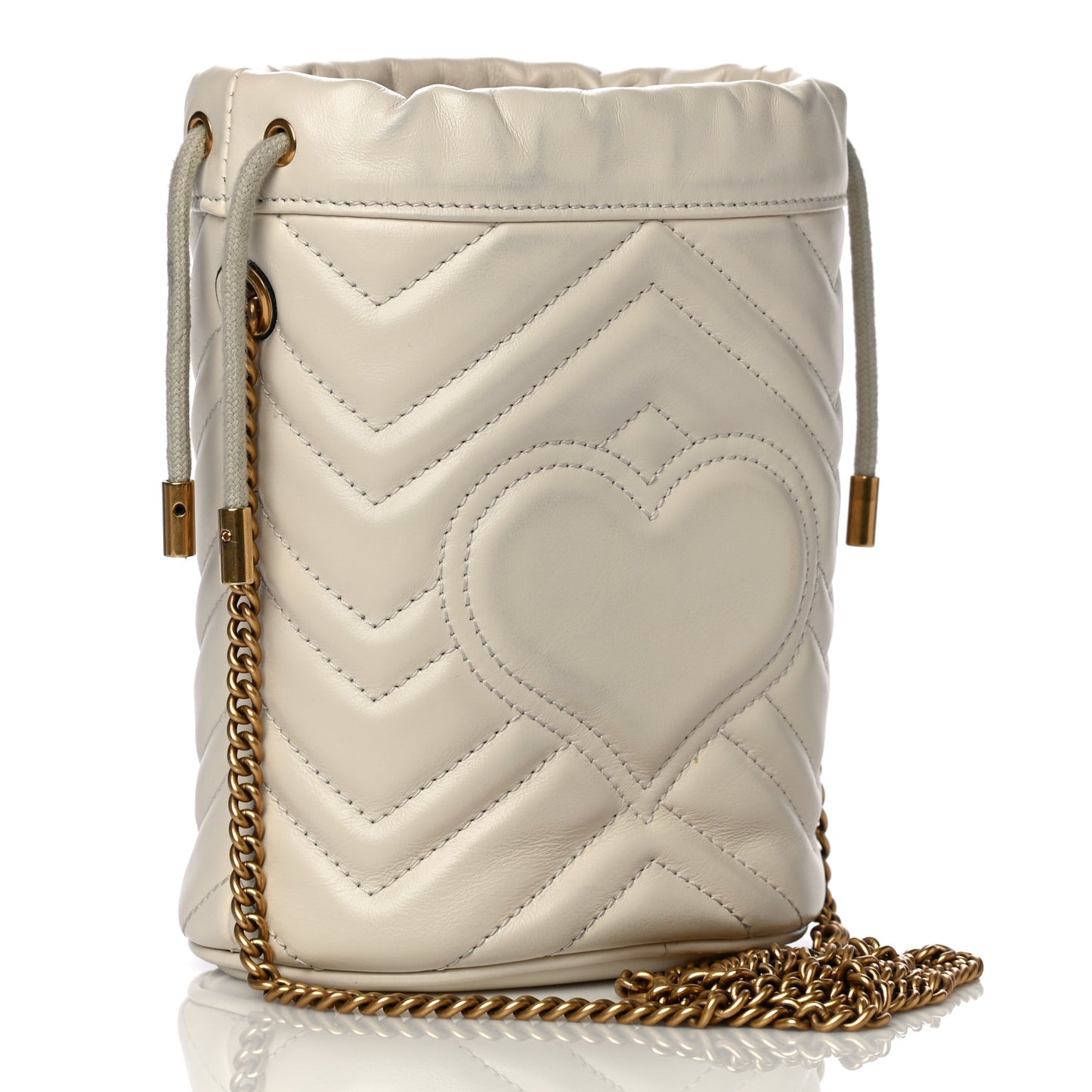 Calfskin Matelasse Mini GG Marmont 2.0 Bucket Bag White