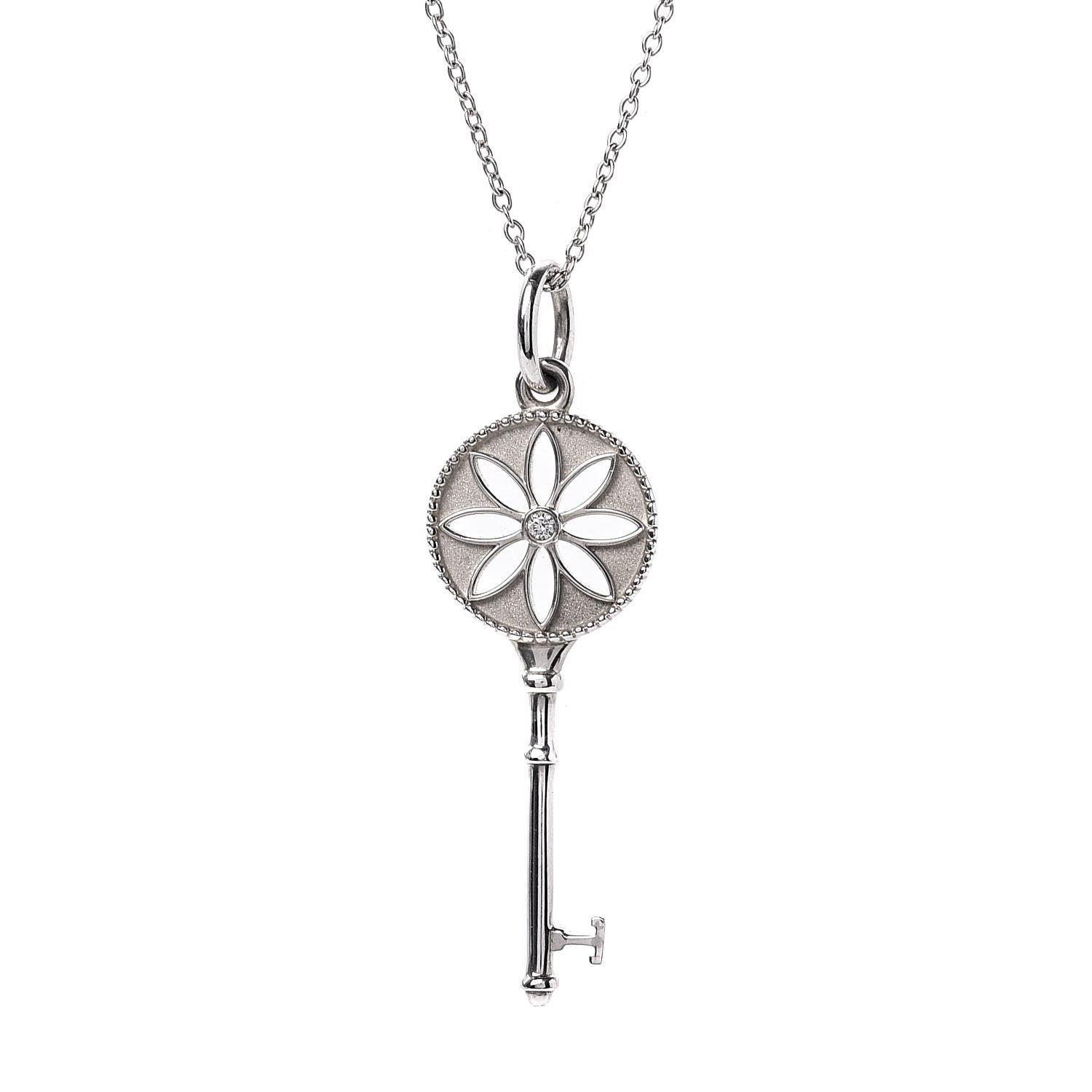 Tiffany Sterling Silver Diamond Small Daisy Key Pendant Necklace 4 of 8