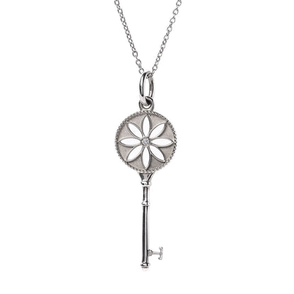 Tiffany Sterling Silver Diamond Small Daisy Key Pendant Necklace 4 of 8