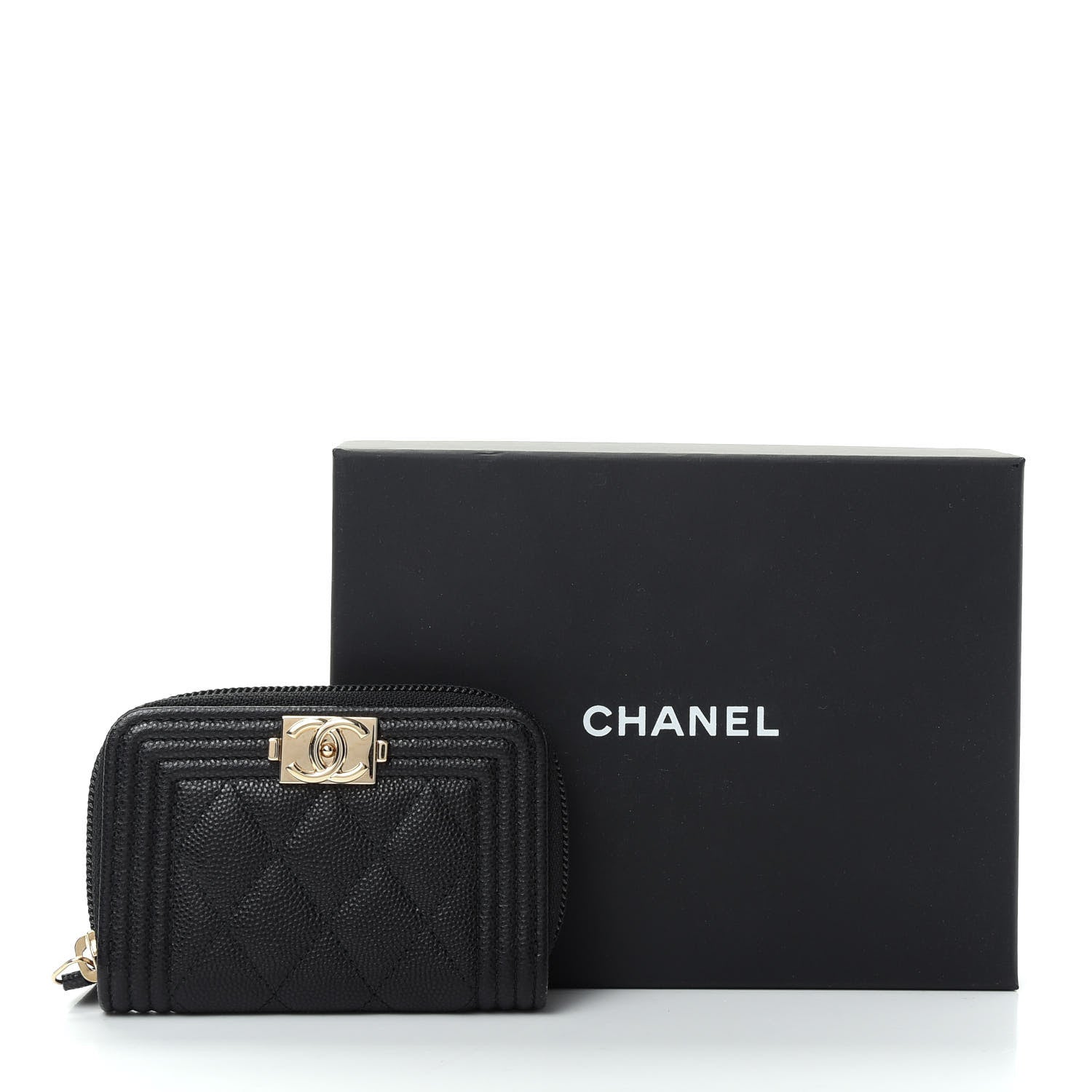 Chanel Caviar Quilted Boy Zip Around Coin Purse Wallet Black 8 of 8