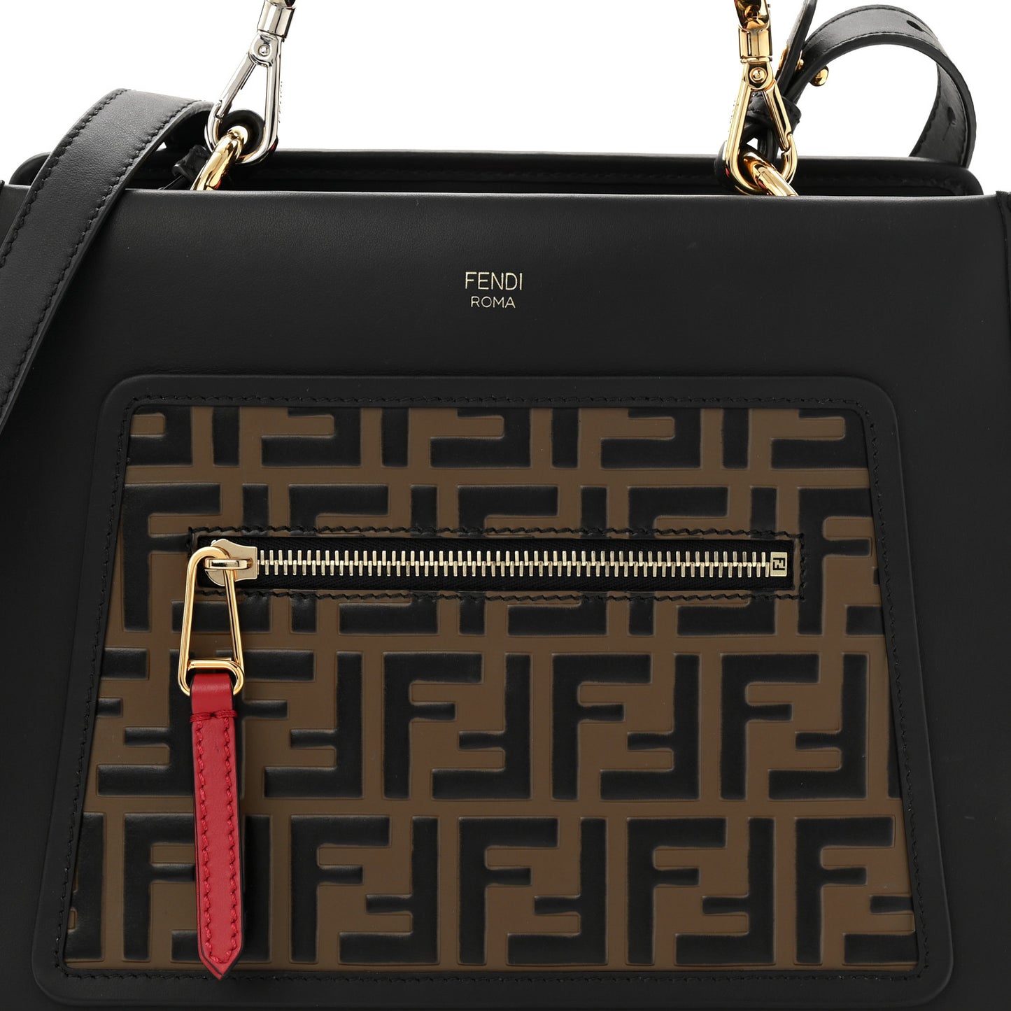 Vitello Century F is Fendi FF 1974 Embossed Small Runaway Satchel Black Maya