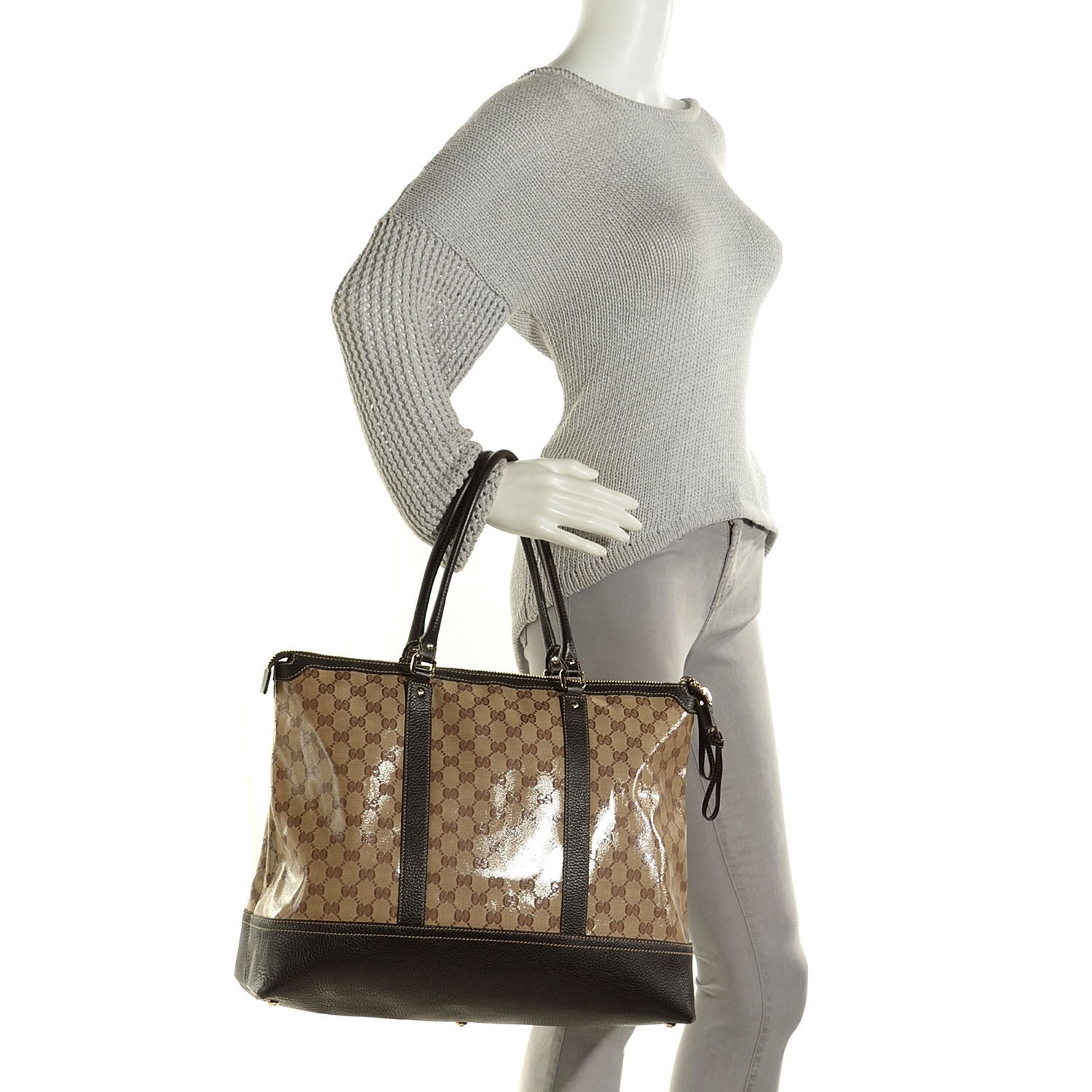 Gucci Crystal Monogram Calfskin Large Business Tote Brown 11 of 18