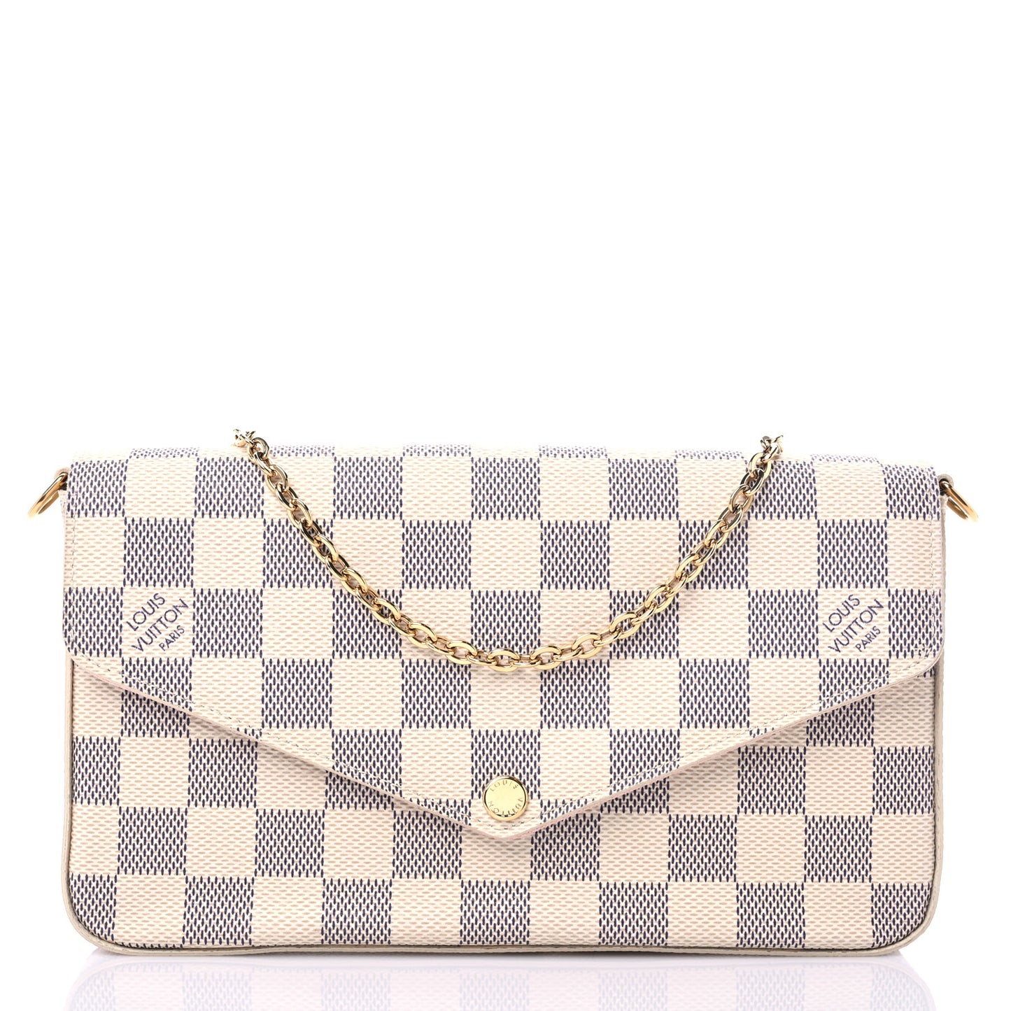 Damier Azur Pochette Felicie Chain Wallet Rose Ballerine