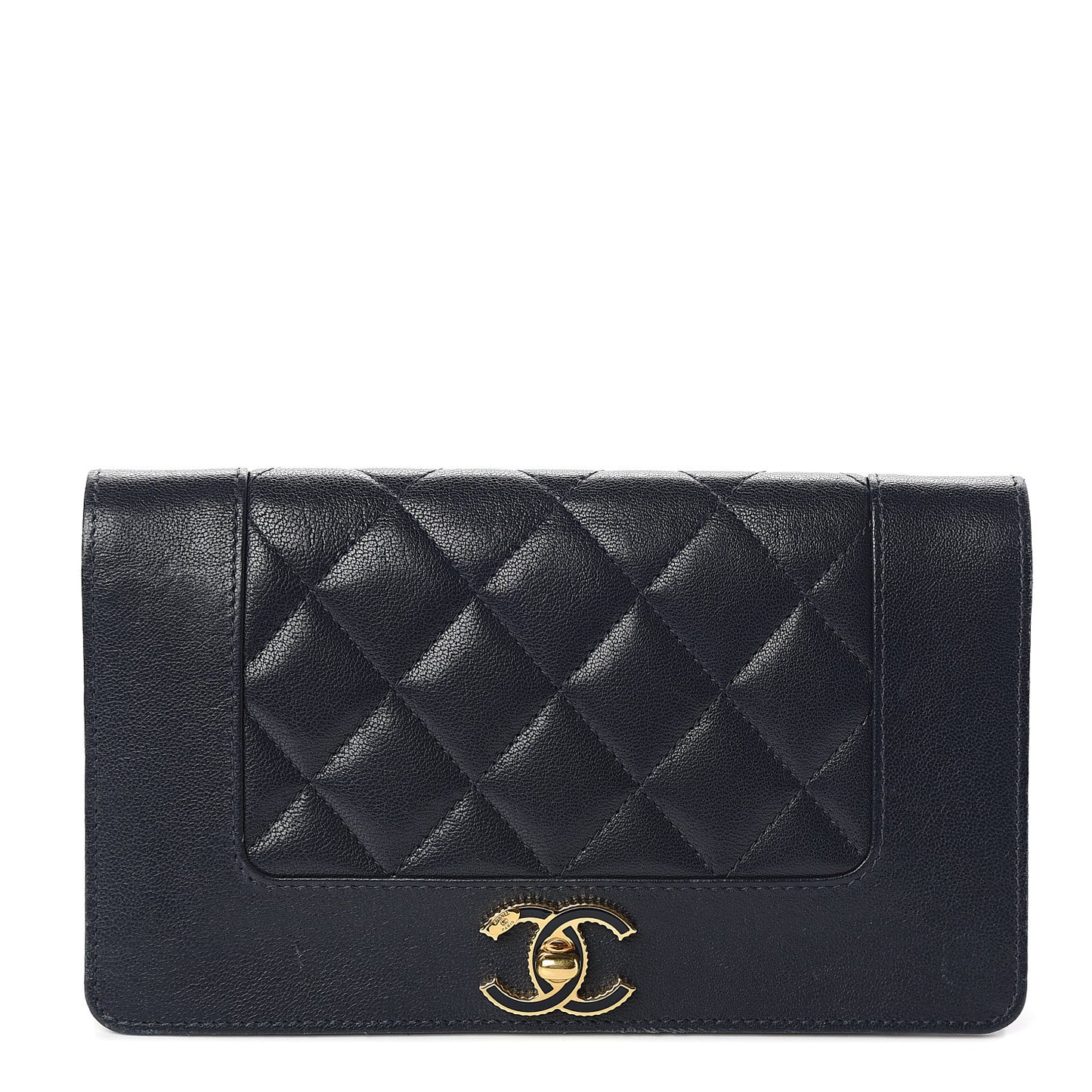 Sheepskin Quilted Mademoiselle Vintage Yen Wallet Navy