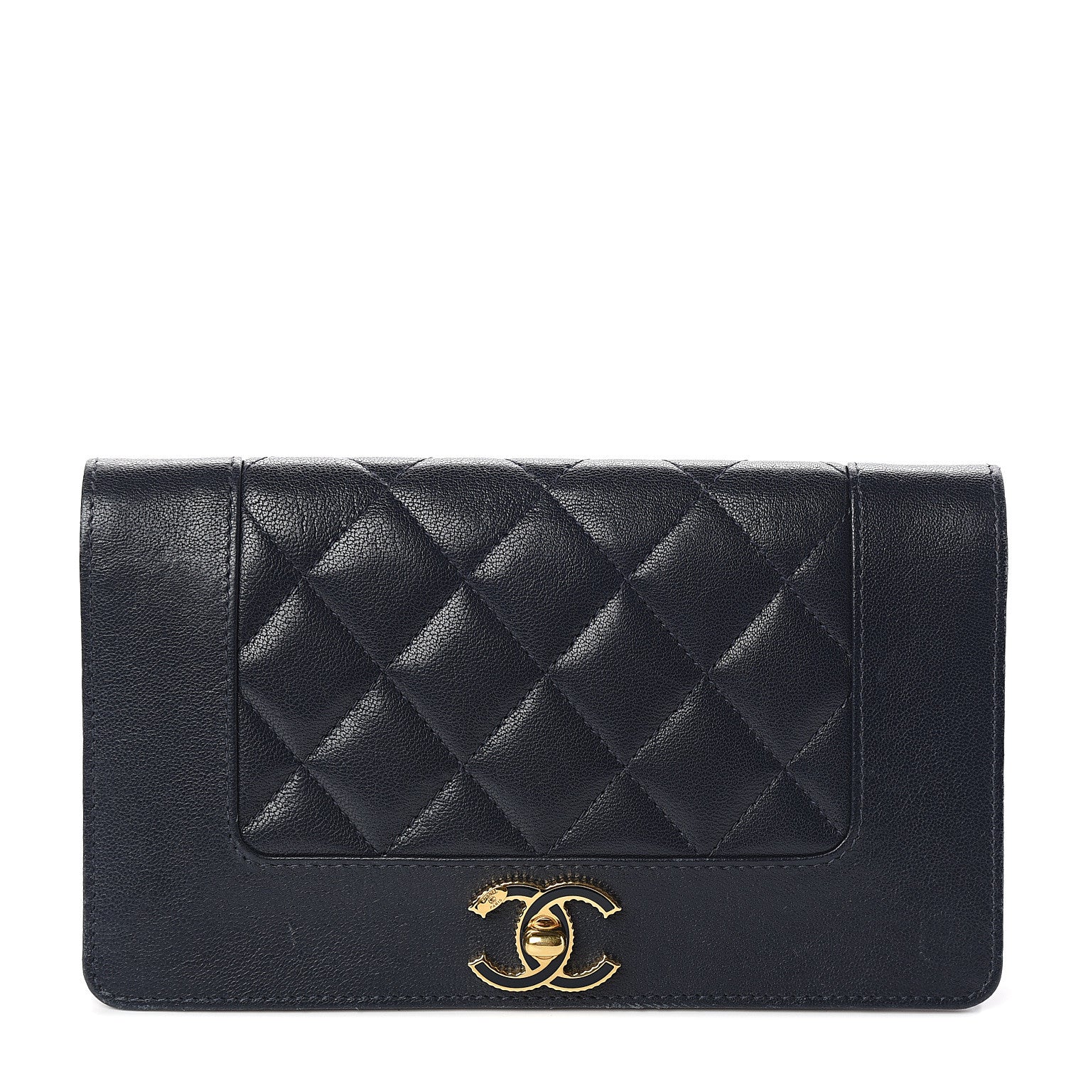 Chanel Sheepskin Quilted Mademoiselle Vintage Yen Wallet Navy 1 of 8