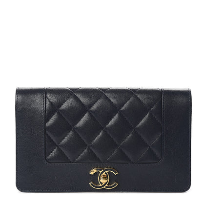 Chanel Sheepskin Quilted Mademoiselle Vintage Yen Wallet Navy 1 of 8